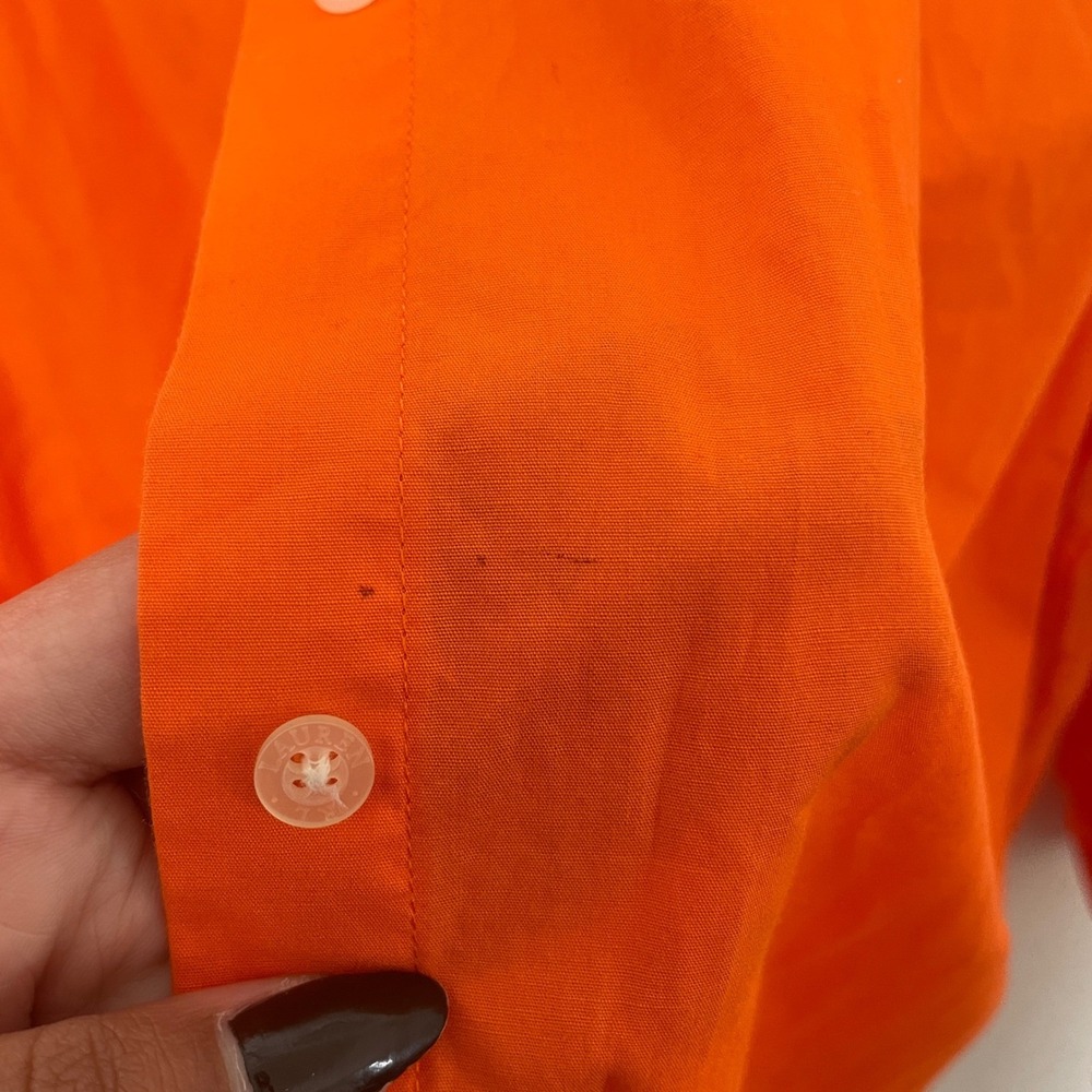 Lauren Ralph Lauren Orange Cotton Button Shirt Women 2X 3/4 Sleeve Monogram READ - Picture 4 of 7